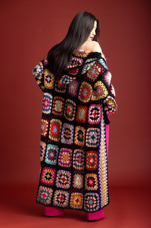 Intrigued By You Hooded Granny Crochet Kimono