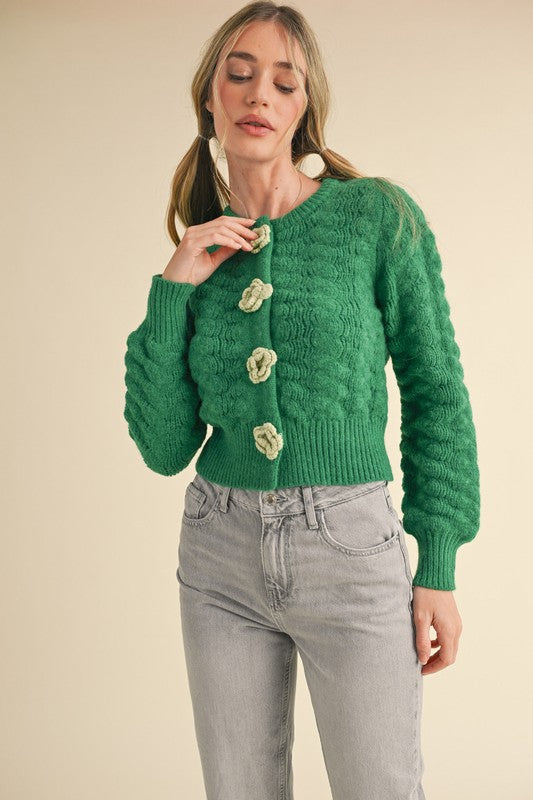 Sweet Rosemary Rosette Sweater Cardigan