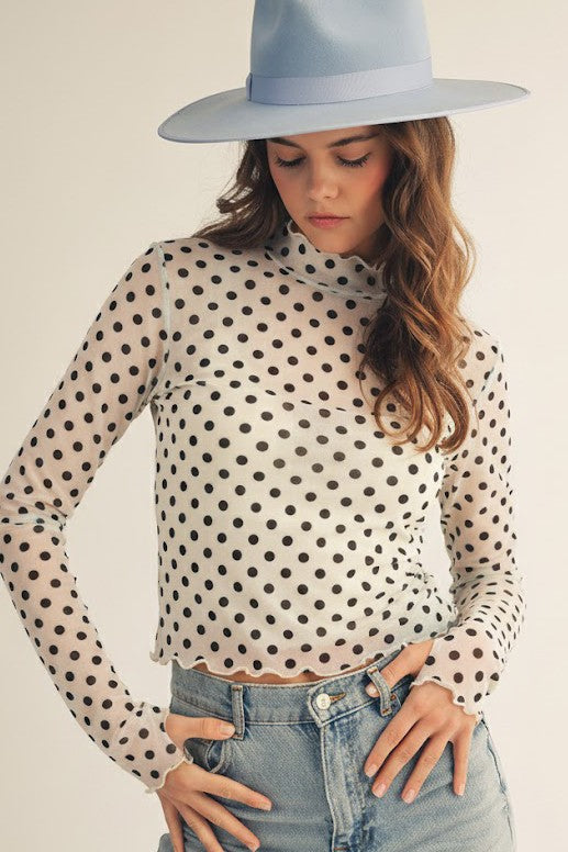 Blooming Polka Dots Mesh Top