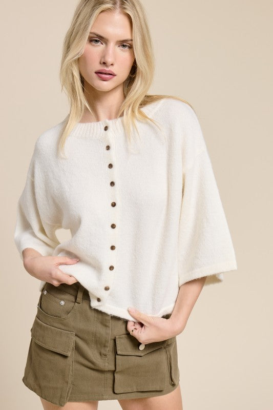 Just For Me Button Front Short Sleeve Cardigan