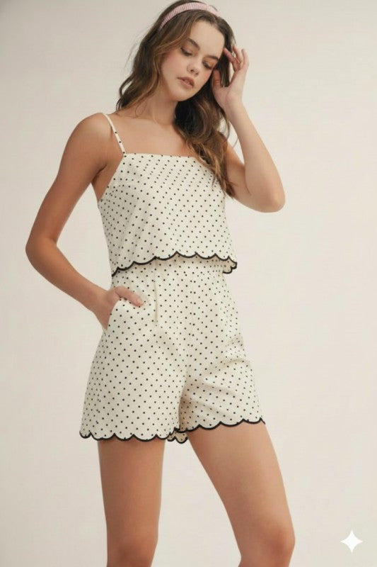 Droplets of Love Polka Dot Scalloped Romper