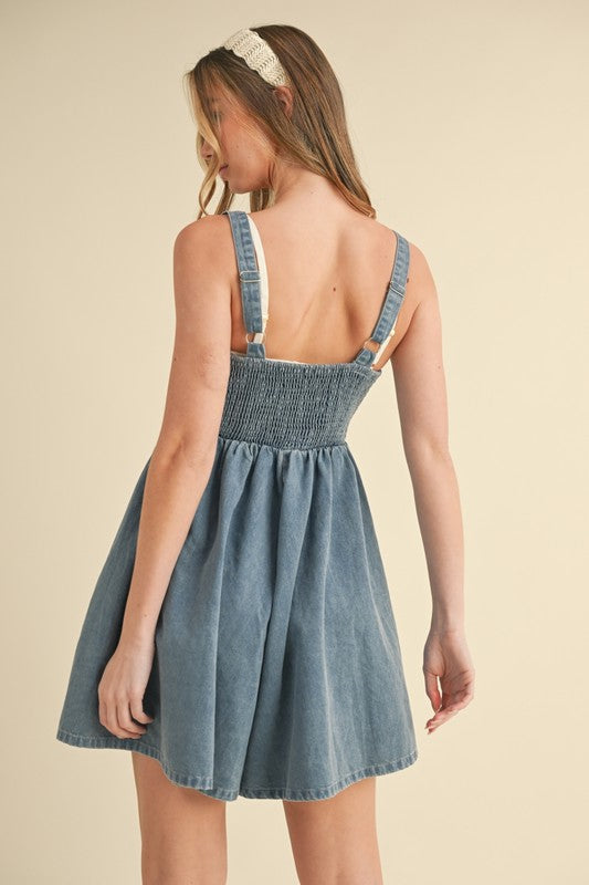 Bow-Tie Touch Denim Romper