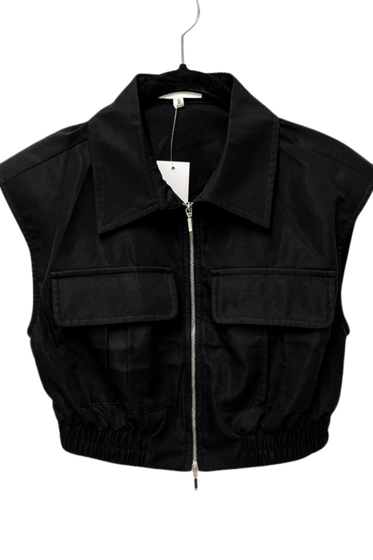 Good Times Zip Up Flap Sleeveless Crop Top