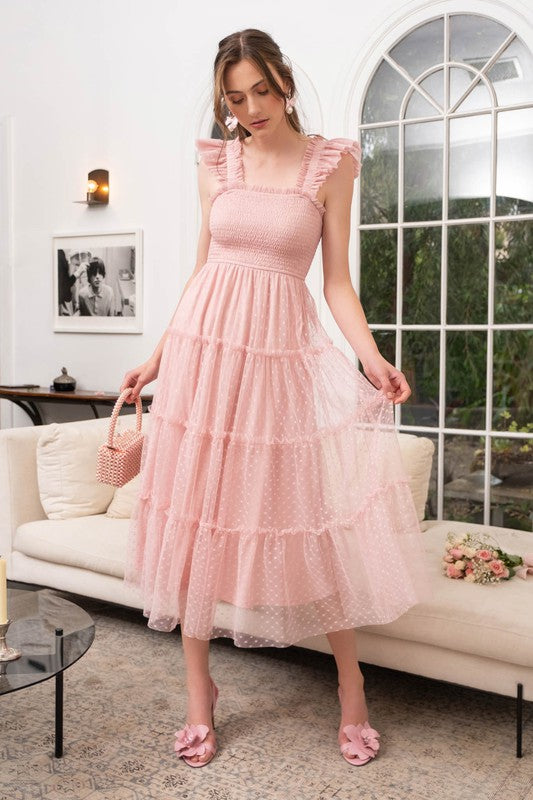 Pink Marvel Love Mesh Midi Dress