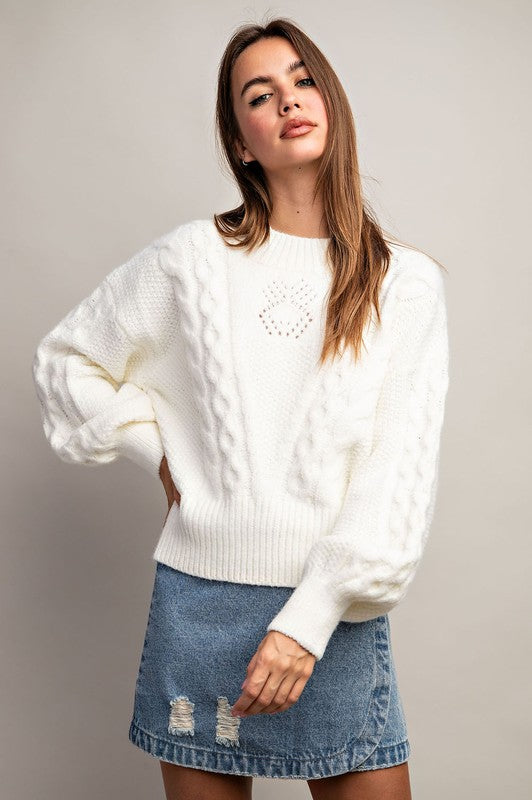 Snow Love Crochet Round Neck Knit Top