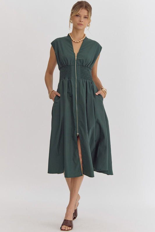 Make Way For Me Hunter Green Midi Dress