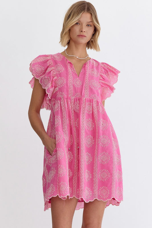 Pretty In Pink Eyelet Sleeveless Mini Dress