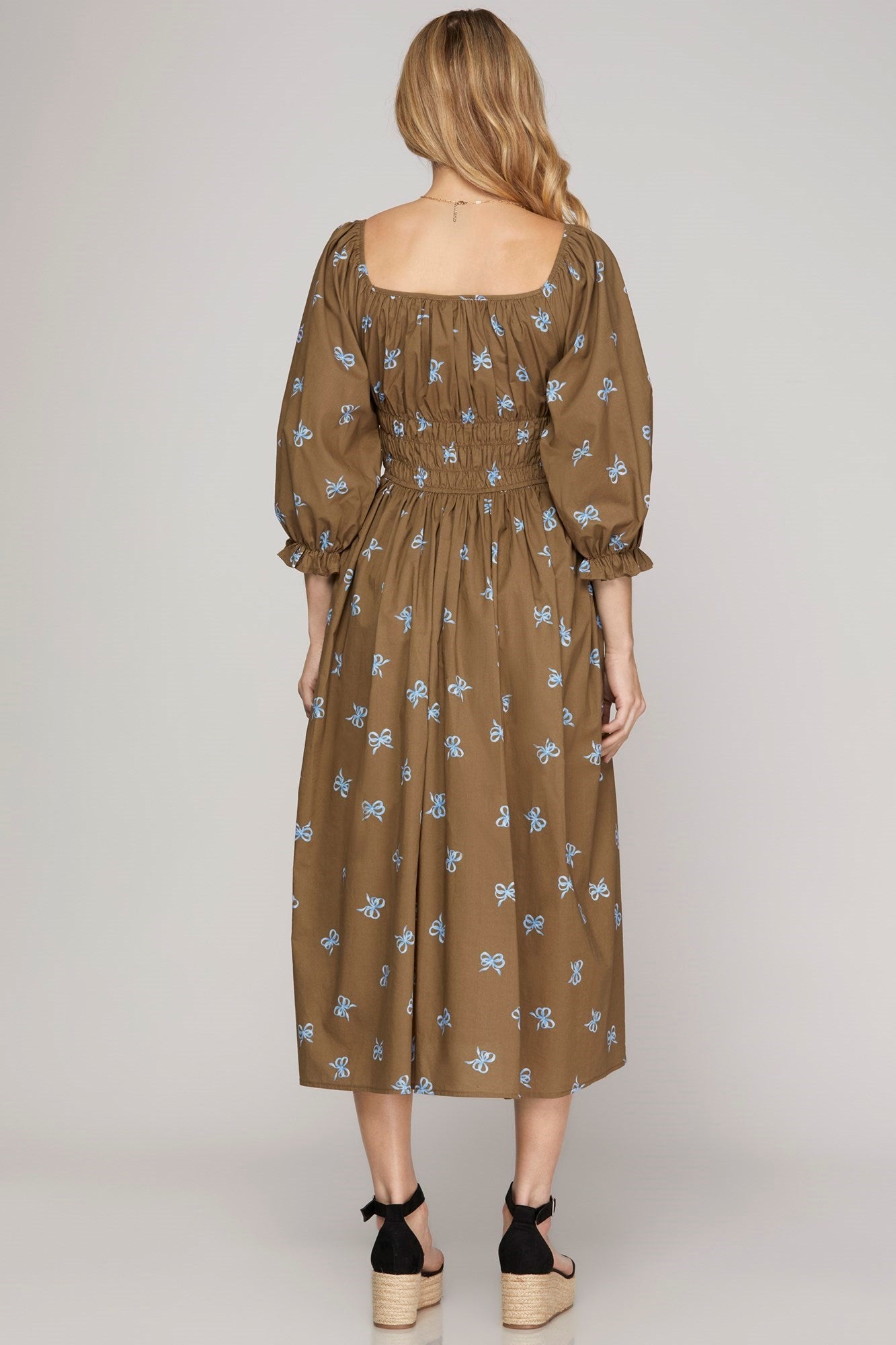 Flying Blue Bows Mocha Midi Dress