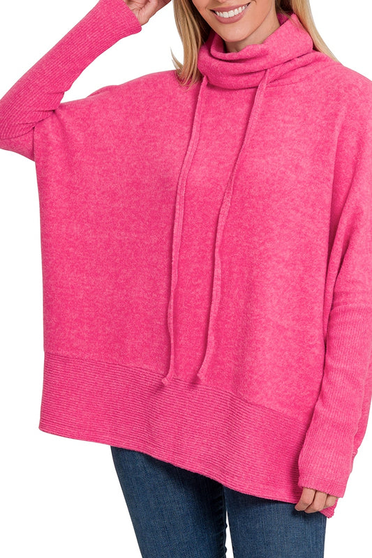 Sweet Bubble Gum Melange Hacci Cowl Neck Sweater