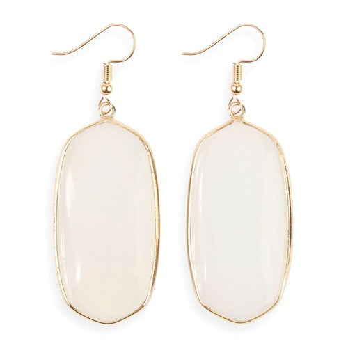 White Cotton Candy Oval Stone Earrings