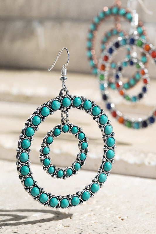 Blue Candies On A Ring Double Loop Earrings