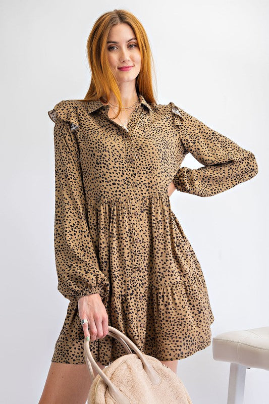 Lovely Moments Animal Print Shirt Dress