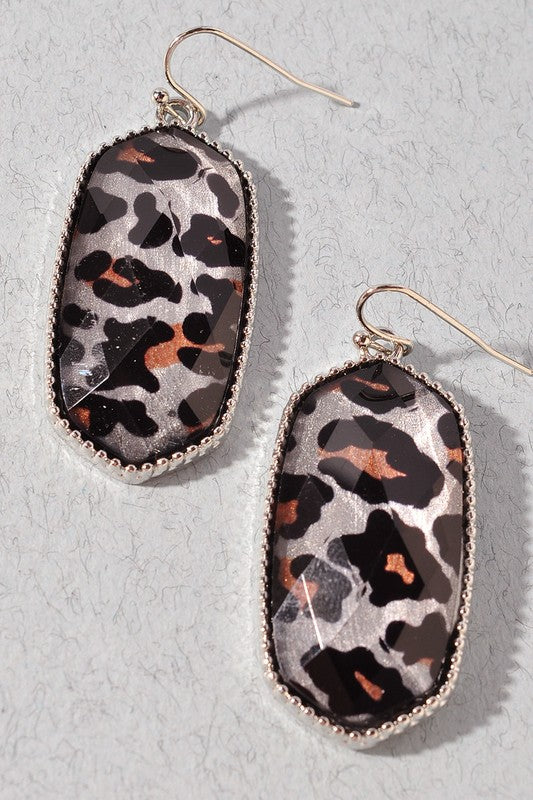 Oval Silver Animal Print Earrings
