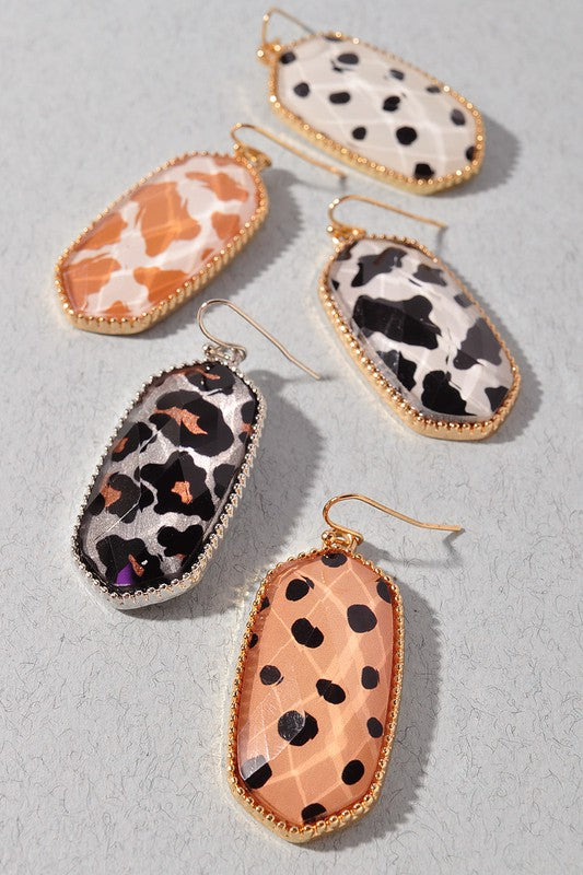 Oval Silver Animal Print Earrings