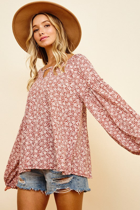 Sweet Autumn White Clematis Bubble Sleeve Top