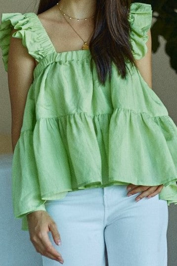 Thyme For Lime Ruffled Top
