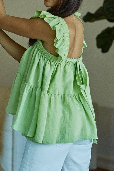 Thyme For Lime Ruffled Top