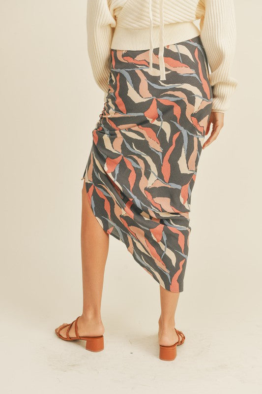 Falling In Love Geometric Printed Ruching Skirt