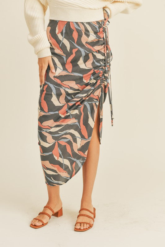 Falling In Love Geometric Printed Ruching Skirt