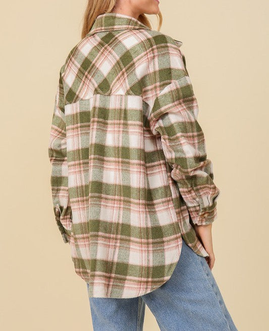 Loving Melody Green Combo Oversized Plaid Shacket