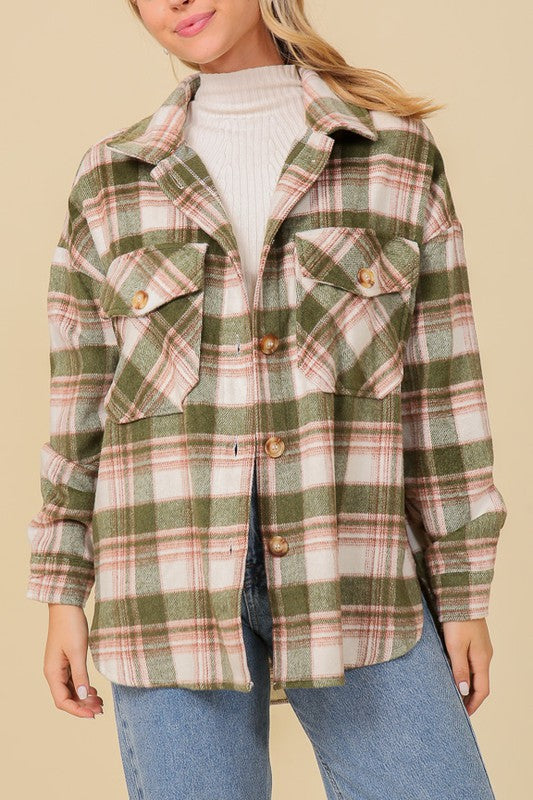 Loving Melody Green Combo Oversized Plaid Shacket