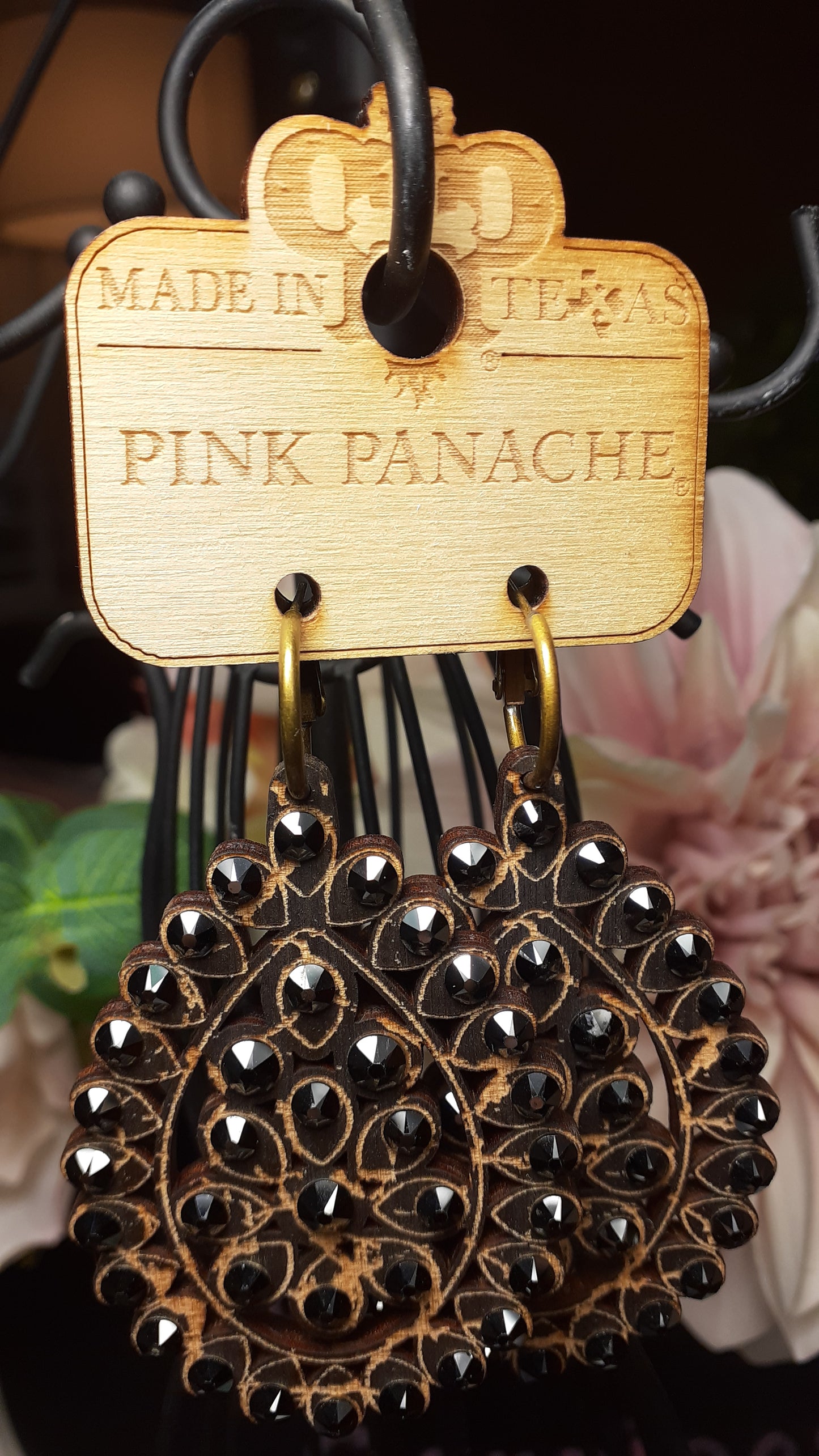 Pink Panache Santa Fe Crackled Black Earrings