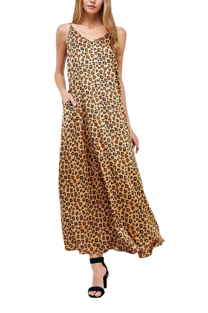 Feisty Leopard Satin Maxi Dress