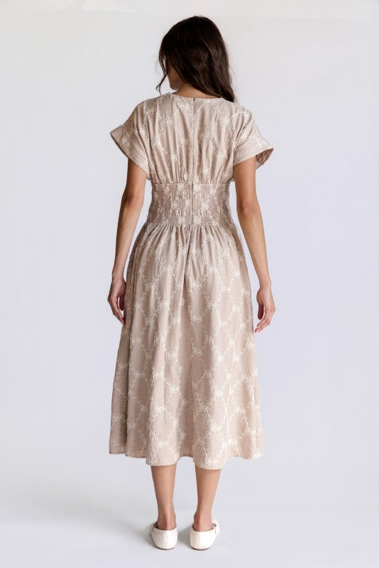 Floral Glamour Lattice Midi Dress