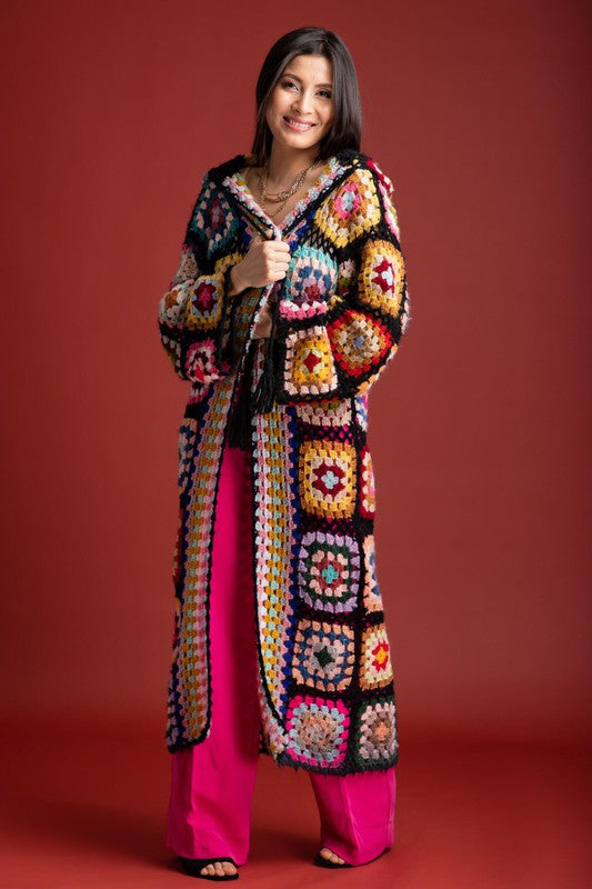 Intrigued By You Hooded Granny Crochet Kimono