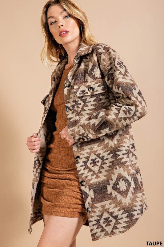 Aztec Print Pocket Coat