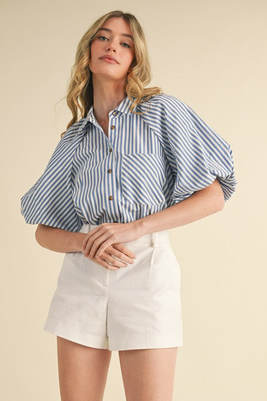 Looking Witty Today Striped Bubble Sleeve Top