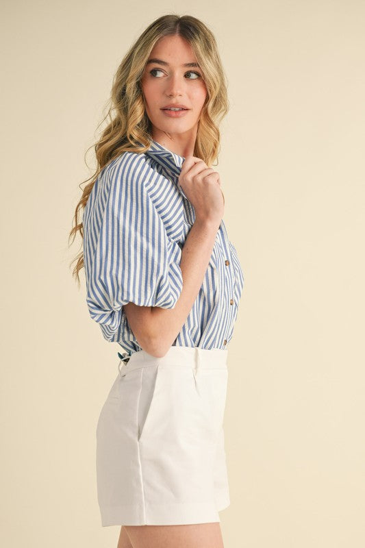 Looking Witty Today Striped Bubble Sleeve Top