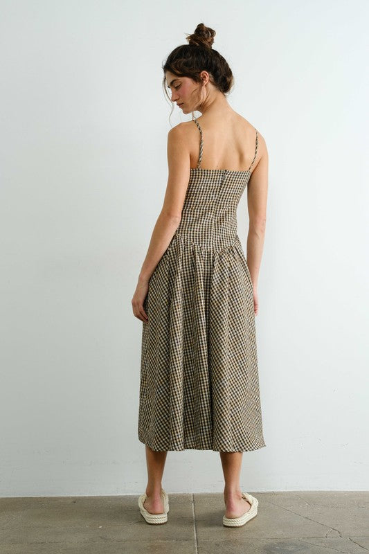 Reminiscing Autumn Days Gingham Smocked Midi Dress