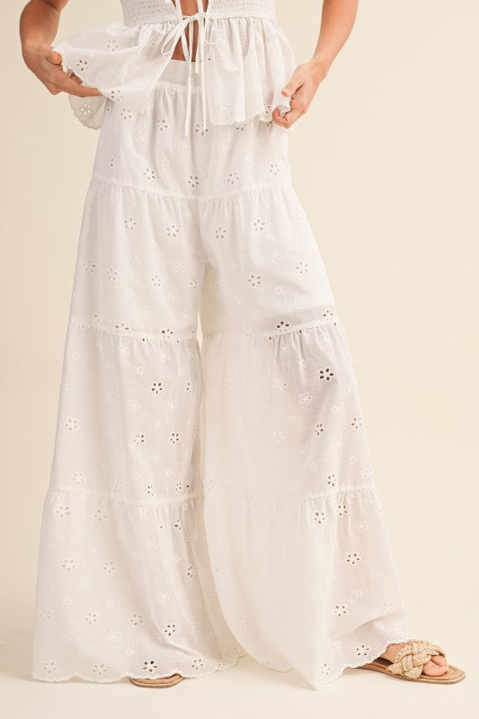 Heavenly Drift Eyelet Smocked Top Wide Leg Pants Set