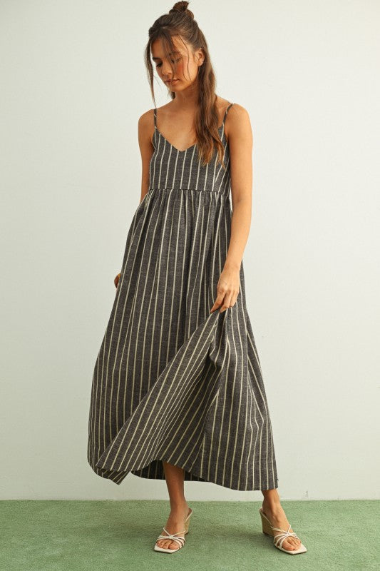Clay and Cream Reverie Striped Maxi Dress
