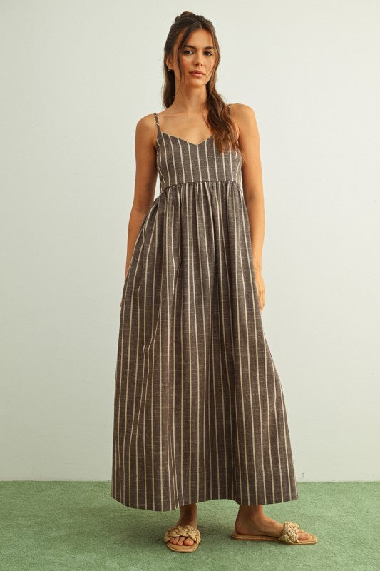 Clay and Cream Reverie Striped Maxi Dress