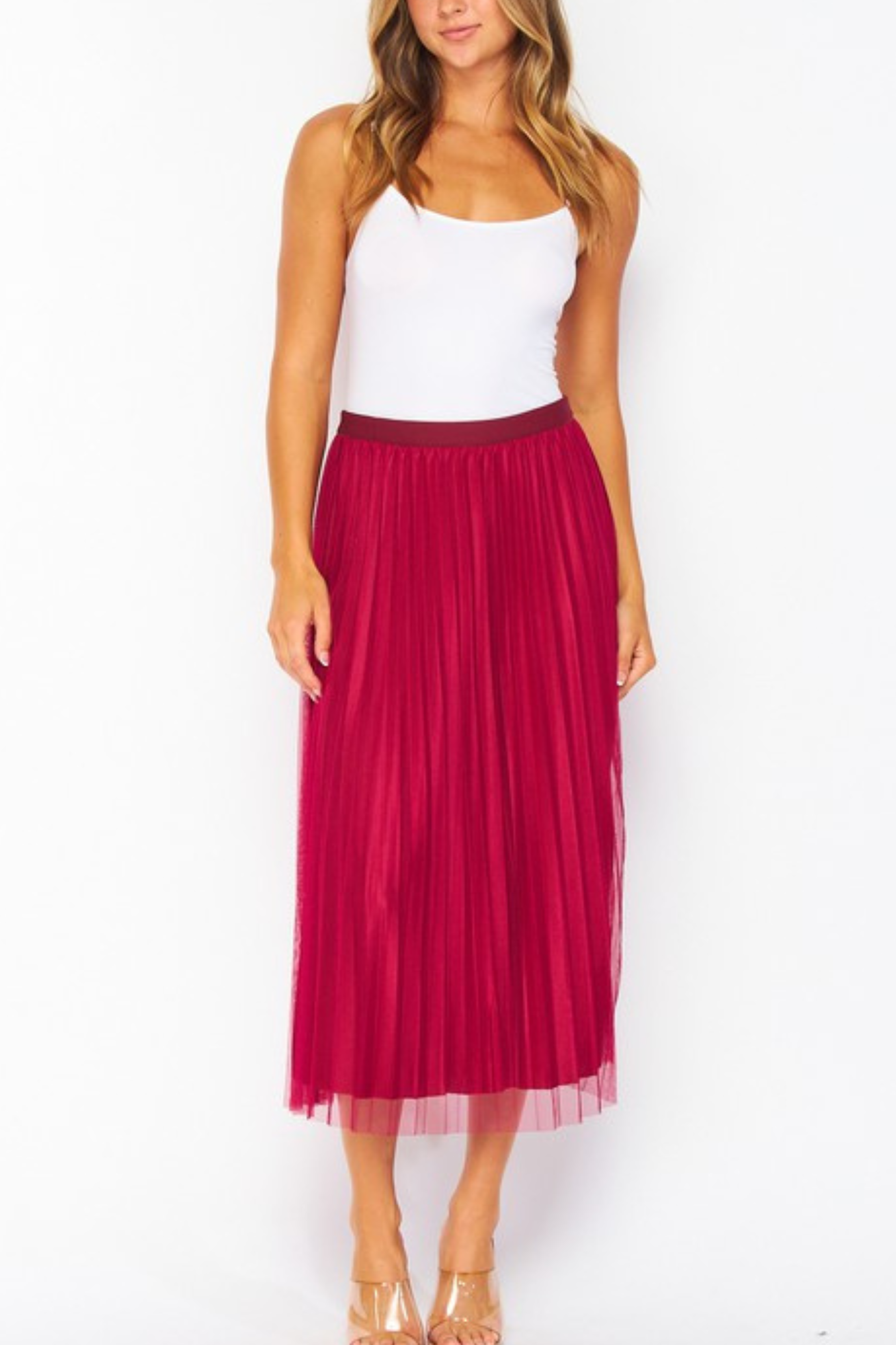 Raspberry Jam Love Tulle Double Layered Pleated Skirt