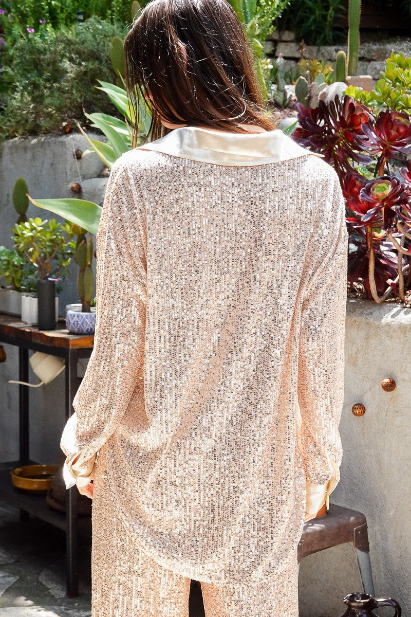 Dazzle Fun Oversized Sequin With Satin Trim Top