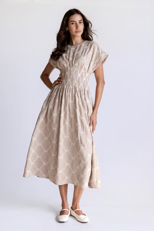 Floral Glamour Lattice Midi Dress