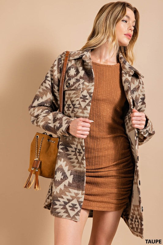 Aztec Print Pocket Coat
