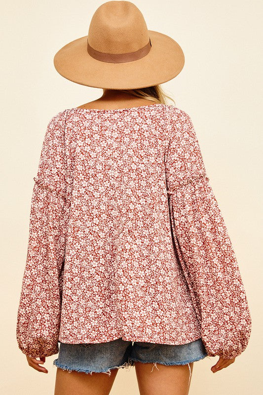 Sweet Autumn White Clematis Bubble Sleeve Top