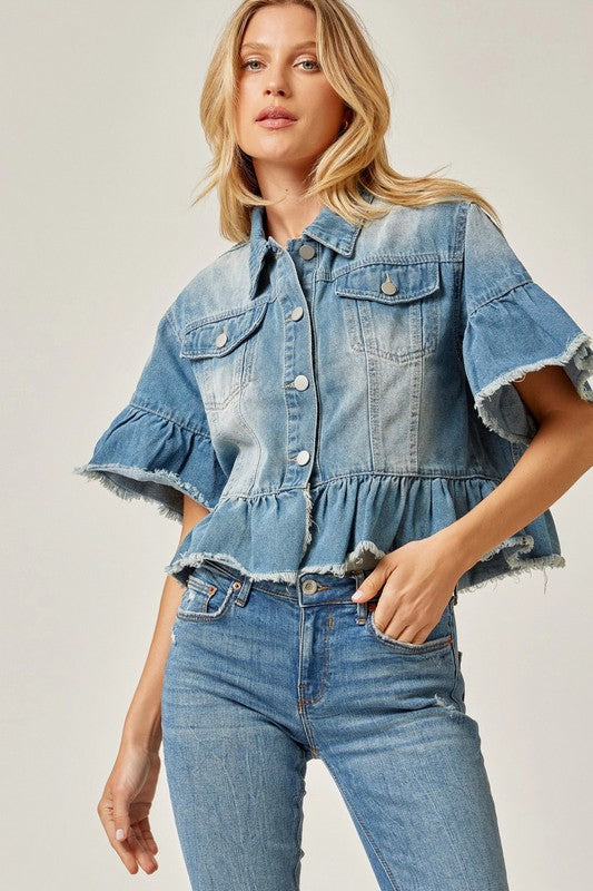 I Belong To You Chic Cropped Denim Jacket