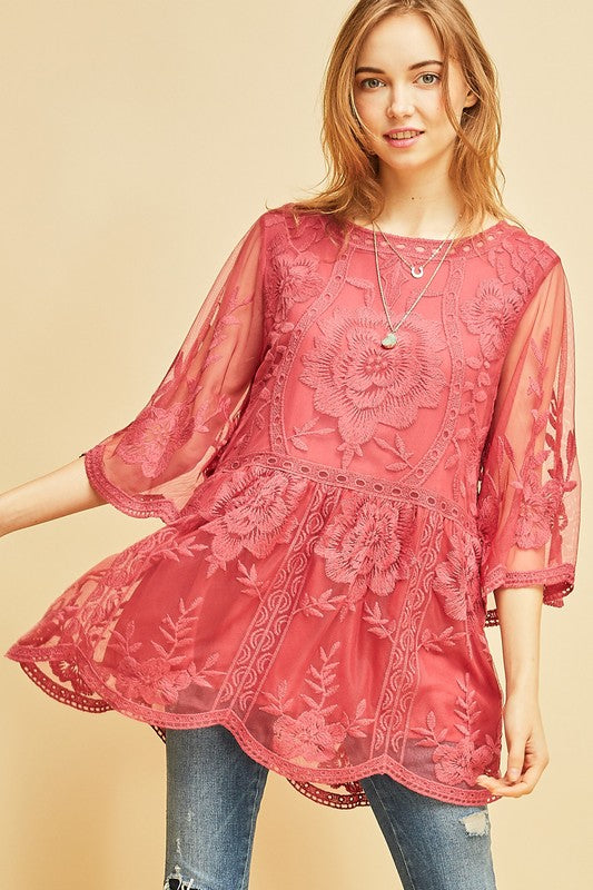 Smiley Floral Lace Top