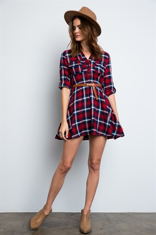 Satisfying Red Plaid Dress