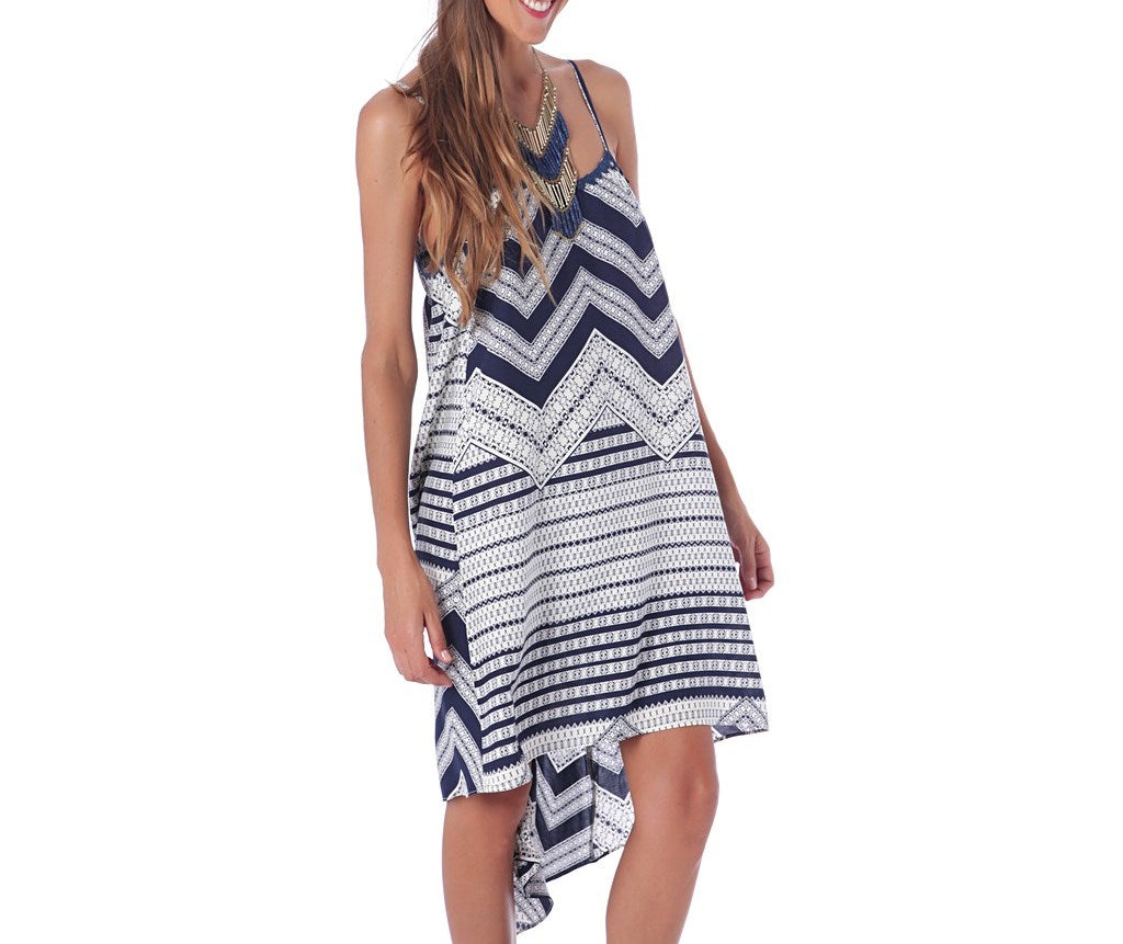 Zig Zag Road Asymmetric Midi Dress